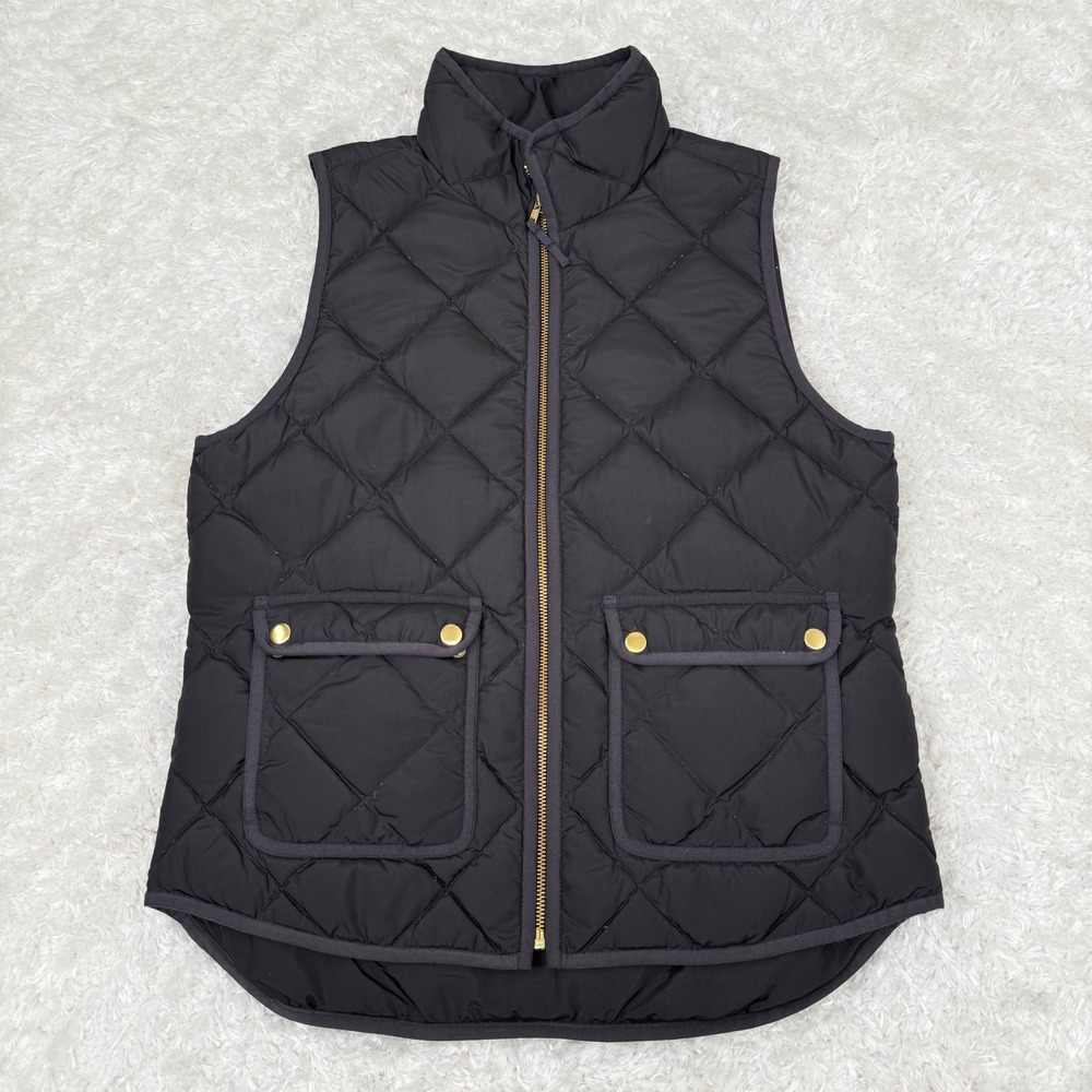 J. Crew Women's S Quilted Puffer Vest Lightweight Padded Black Gold Accents S